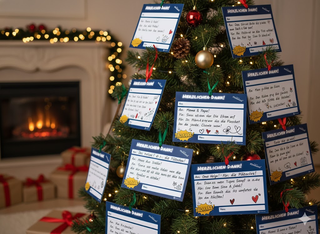Weihnachtsbaum mit Dankzetteln