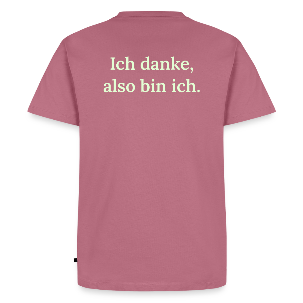 Design T-Shirt „Ich danke, also bin ich“ für Herren aus Bio-Baumwolle, Farbe: rosa – Dankfabrik.