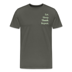 Design T-Shirt „Eat. Sleep. Thank. Repeat.“ für Herren aus Bio-Baumwolle, Farbe: grau - Dankfabrik.