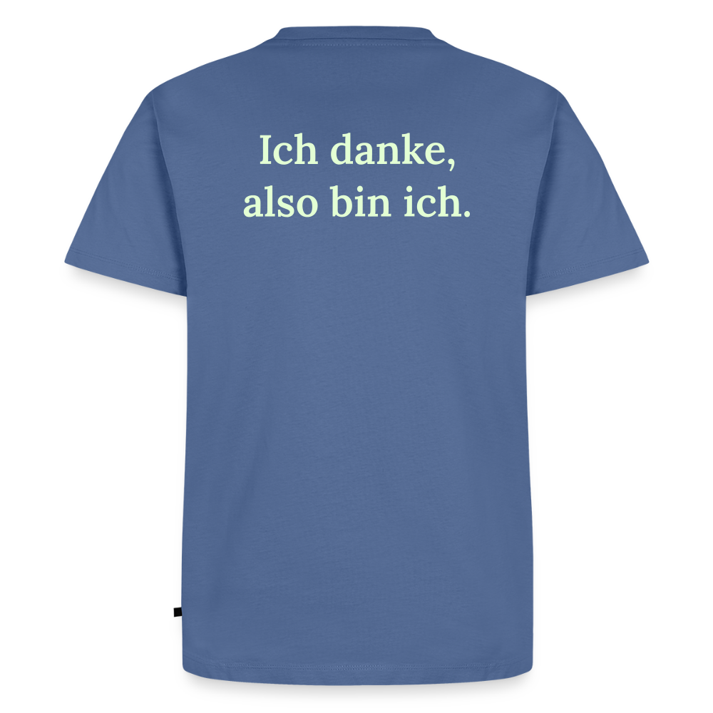Design T-Shirt „Ich danke, also bin ich“ für Herren aus Bio-Baumwolle, Farbe: blau – Dankfabrik.
