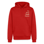 Design-Hoodie „Eat. Sleep. Thank. Repeat.“ für Herren aus Bio-Baumwolle, Farbe: rot - Dankfabrik.