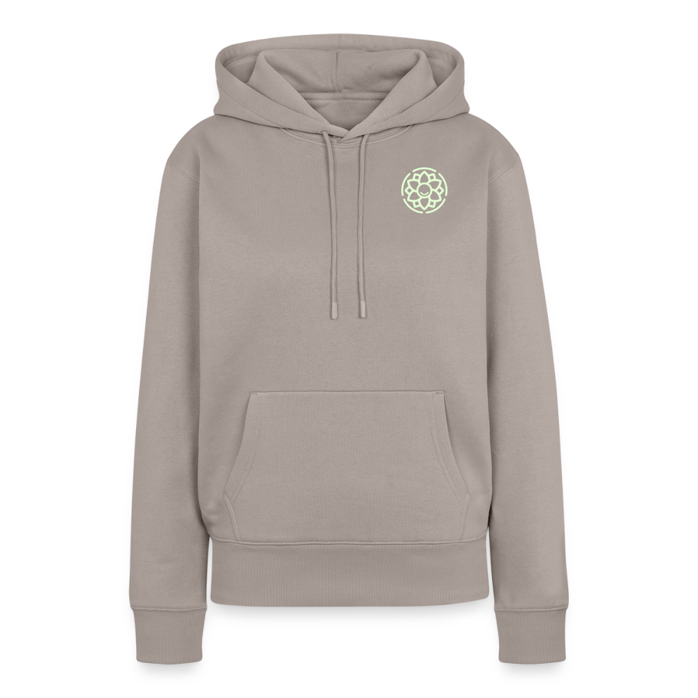 Design-Hoodie „Ich danke, also bin ich“ für Damen aus Bio-Baumwolle, Farbe: beige – Dankfabrik.
