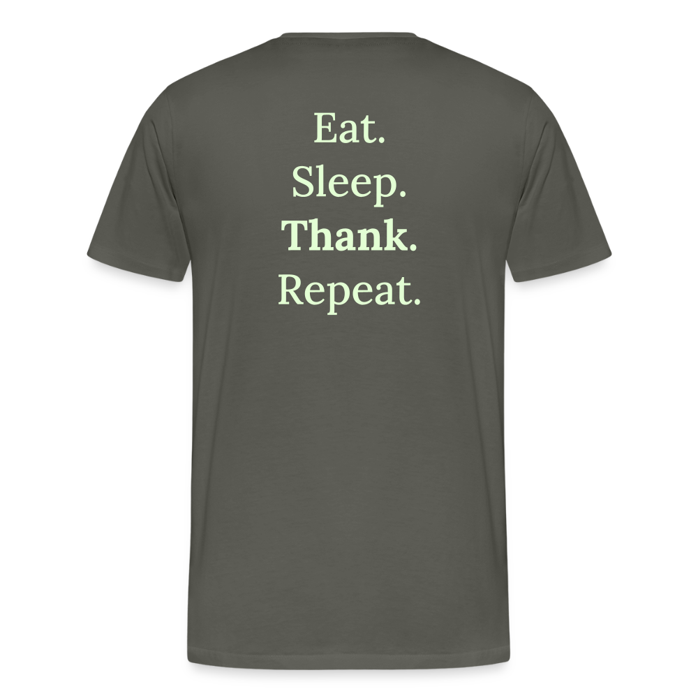 Design T-Shirt „Eat. Sleep. Thank. Repeat.“ für Herren aus Bio-Baumwolle, Farbe: grau - Dankfabrik.