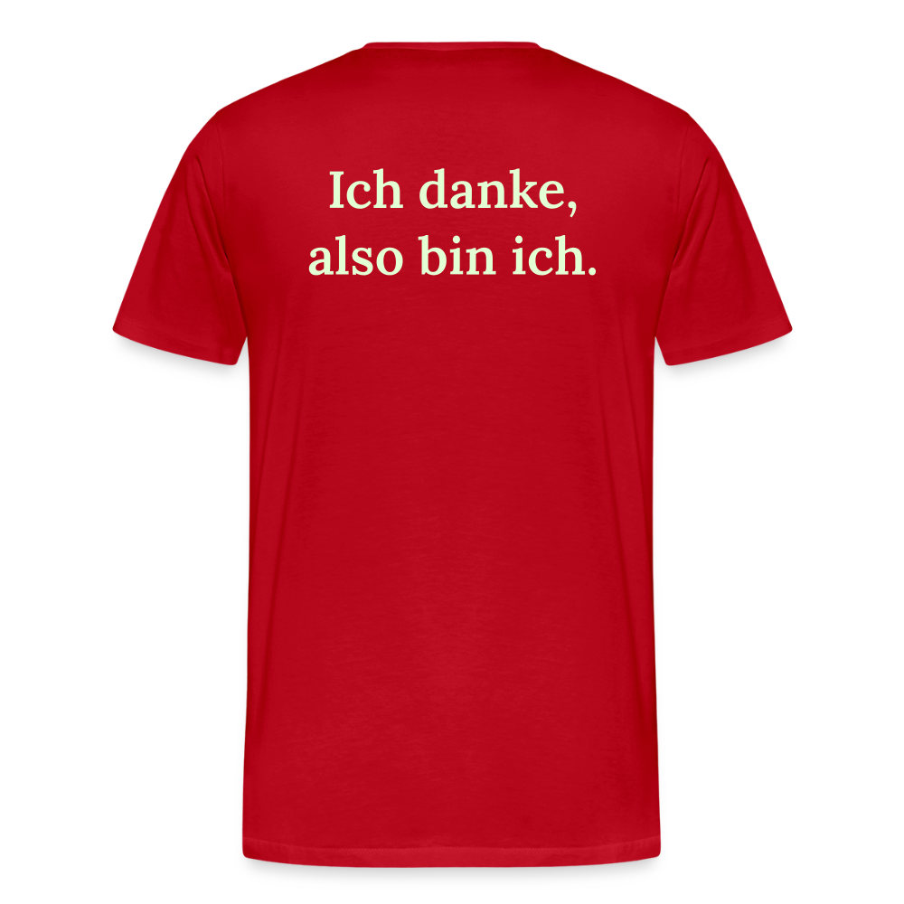 Design T-Shirt „Ich danke, also bin ich“ für Herren aus Bio-Baumwolle, Farbe: rot – Dankfabrik.