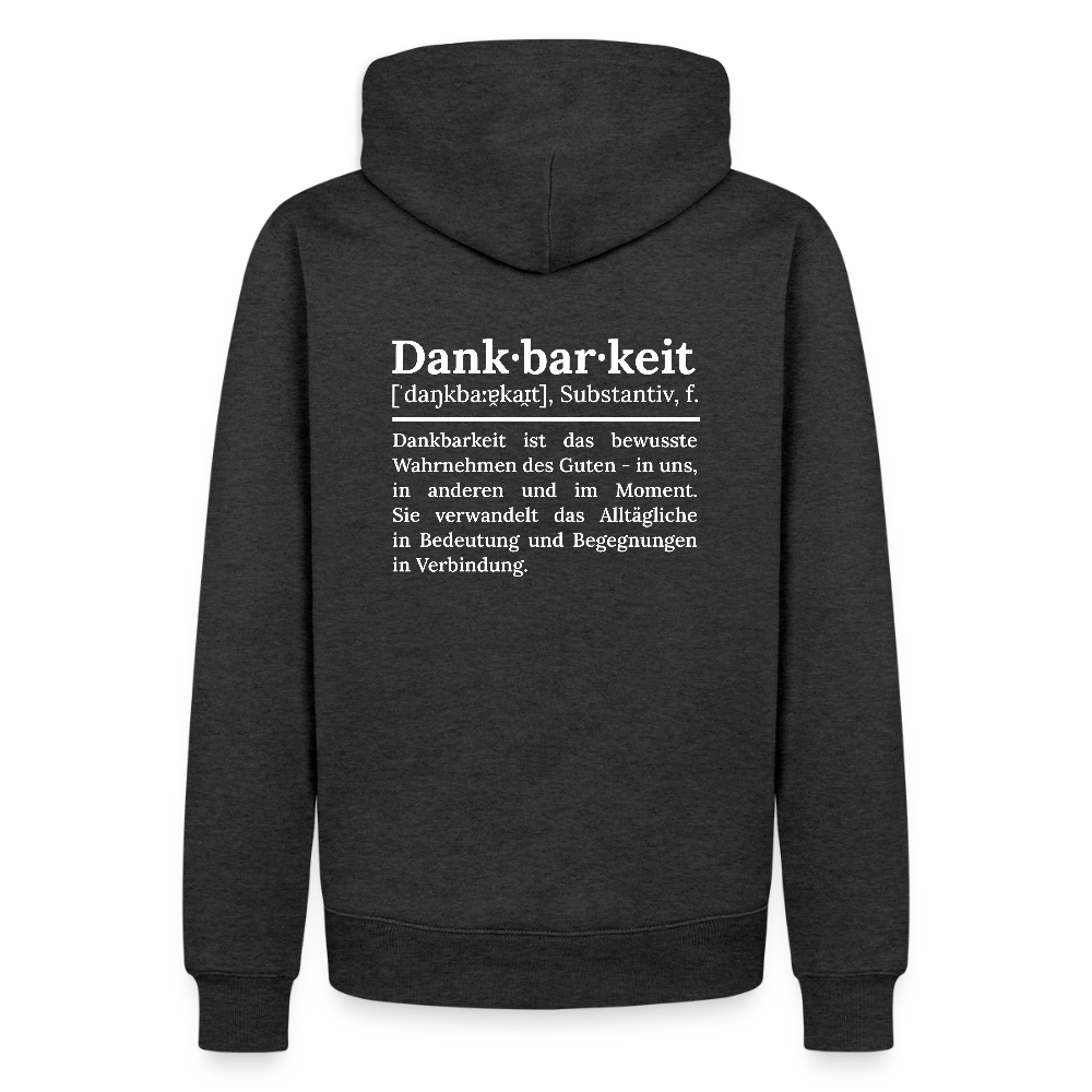 Design-Hoodie „Dankbarkeit“ für Herren aus Bio-Baumwolle, Farbe: anthratiz – Dankfabrik.