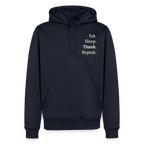 Design-Hoodie „Eat. Sleep. Thank. Repeat.“ für Herren aus Bio-Baumwolle, Farbe: navy-blau - Dankfabrik.