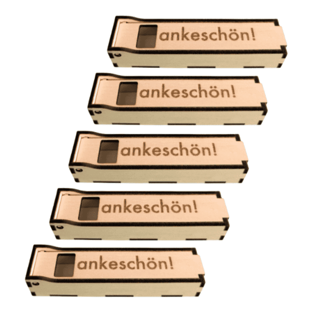 Hochwertige Dankeschön Duplo Box aus Echtholz mit Gravur. Nachhaltige Aufbewahrung von Dankfabrik für mehr Wertschätzung.