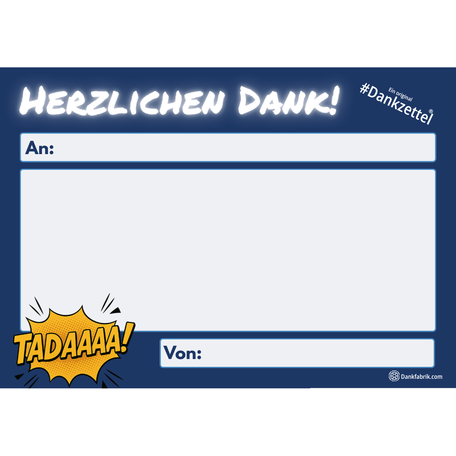 Großer Dankzettel aus hochwertigem Papier für Teams, Workshops und Büros, um Wertschätzung auszudrücken.