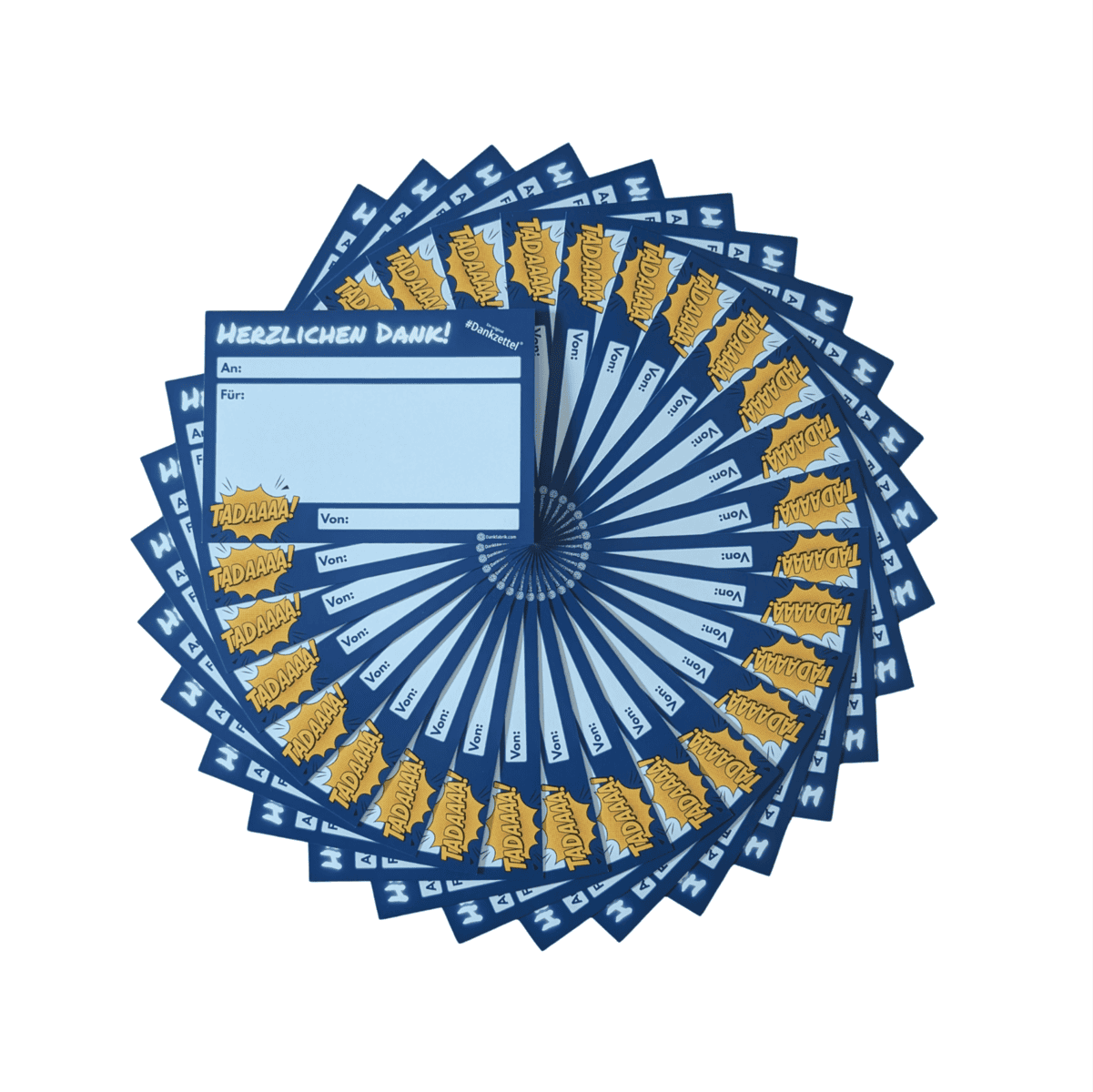 Großer Dankzettel als Stapel aus hochwertigem Papier für Teams, Workshops und Büros, um Wertschätzung auszudrücken.