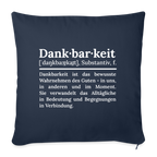 Design-Kissen „Dankfabrik“ in Navy-blau, hochwertiges Dekokissen mit Botschaft von Dankfabrik.