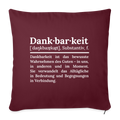 Design-Kissen „Dankfabrik“ in rot, hochwertiges Dekokissen mit Botschaft von Dankfabrik.
