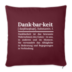 Design-Kissen „Dankfabrik“ in rot, hochwertiges Dekokissen mit Botschaft von Dankfabrik.