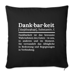 Design-Kissen „Dankfabrik“ in schwarz, hochwertiges Dekokissen mit Botschaft von Dankfabrik.
