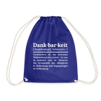Design-Turnbeutel „Dankbarkeit“ in blau aus Bio-Baumwolle. Nachhaltiger Stoffbeutel als treuer Alltagsbegleiter.