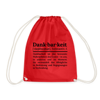 Design-Turnbeutel „Dankbarkeit“ in hellrot aus Bio-Baumwolle. Nachhaltiger Stoffbeutel als treuer Alltagsbegleiter.