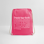Design-Turnbeutel „Dankbarkeit“ in pink aus Bio-Baumwolle. Aufgestellter nachhaltiger Stoffbeutel als treuer Alltagsbegleiter.