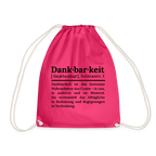 Design-Turnbeutel „Dankbarkeit“ in rosa aus Bio-Baumwolle. Nachhaltiger Stoffbeutel als treuer Alltagsbegleiter.