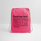 Design-Turnbeutel „Dankbarkeit“ in rosa aus Bio-Baumwolle. Aufgestellter nachhaltiger Stoffbeutel als treuer Alltagsbegleiter.