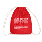 Design-Turnbeutel „Dankbarkeit“ in rot aus Bio-Baumwolle. Nachhaltiger Stoffbeutel als treuer Alltagsbegleiter.
